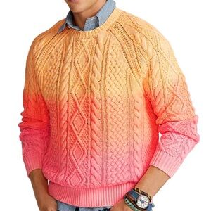 Ralph Lauren Gradient Cable Knit Sweater - Peach and Coral